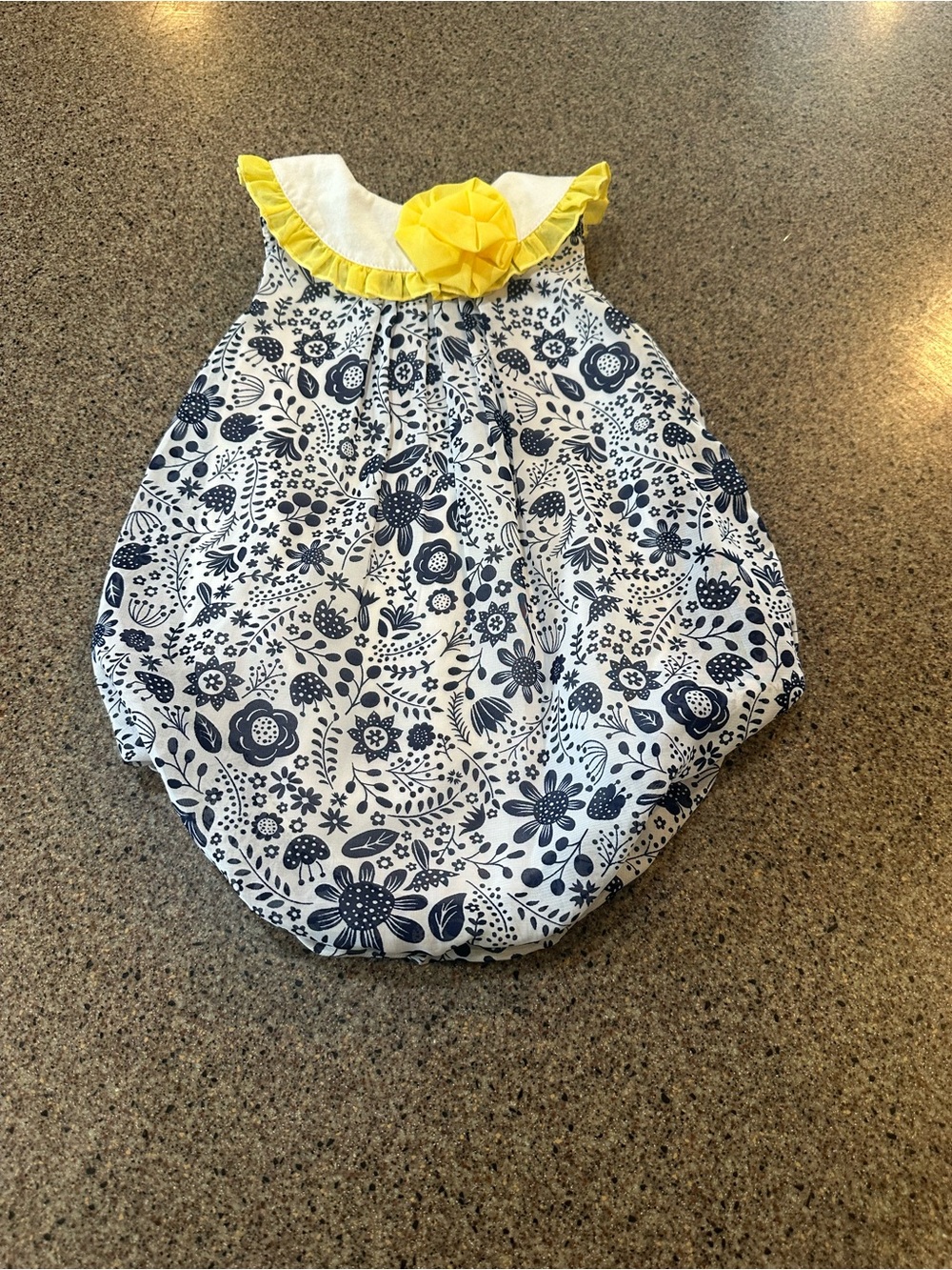 Baby Essentials Navy Floral Bubble dress with Yellow Ruffle Collar